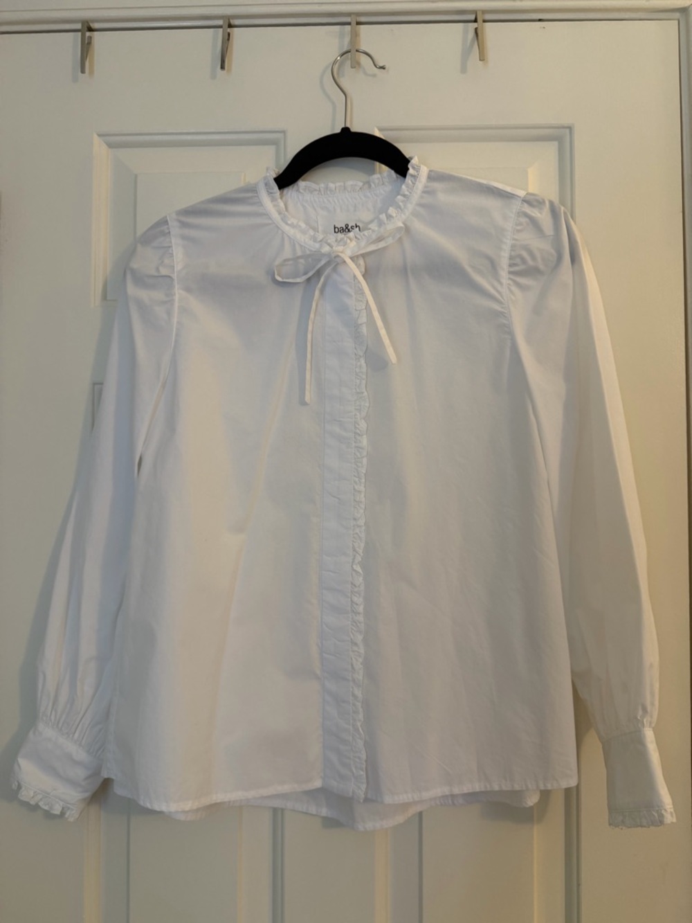 ba&sh White Ruffled Tie-Neck Button-Down Blouse